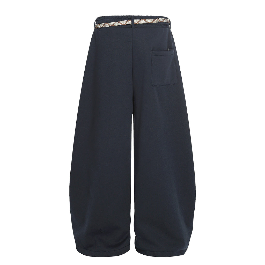 Casual Plus Velvet Pants with Belt Decoration Solid Color