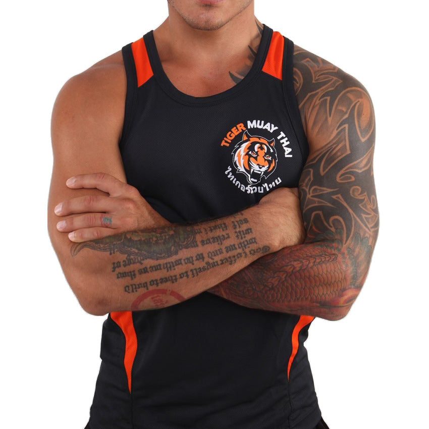 Sports Fitness Fighting Knitted Fabric Orange Tank Top