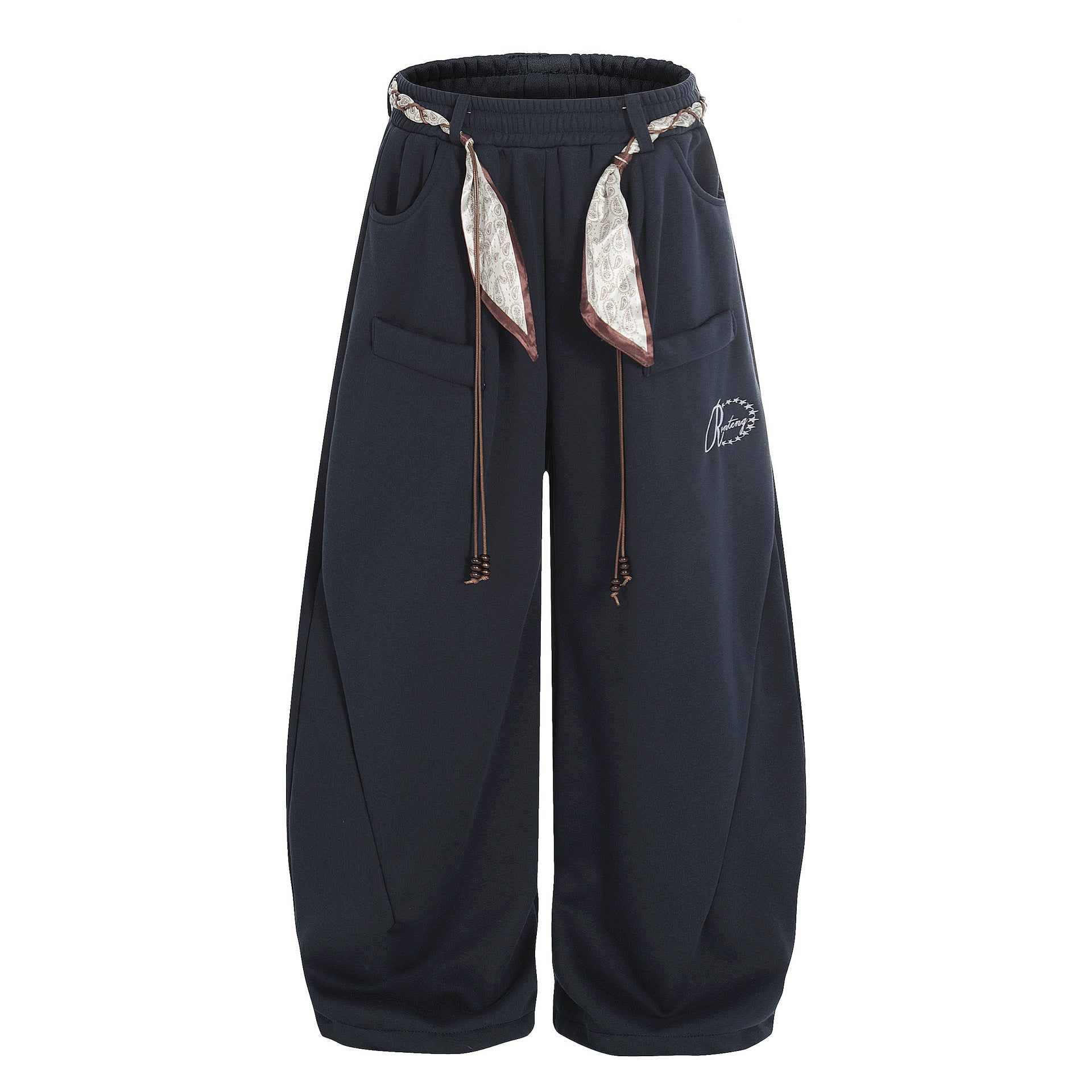 Casual Plus Velvet Pants with Belt Decoration Solid Color