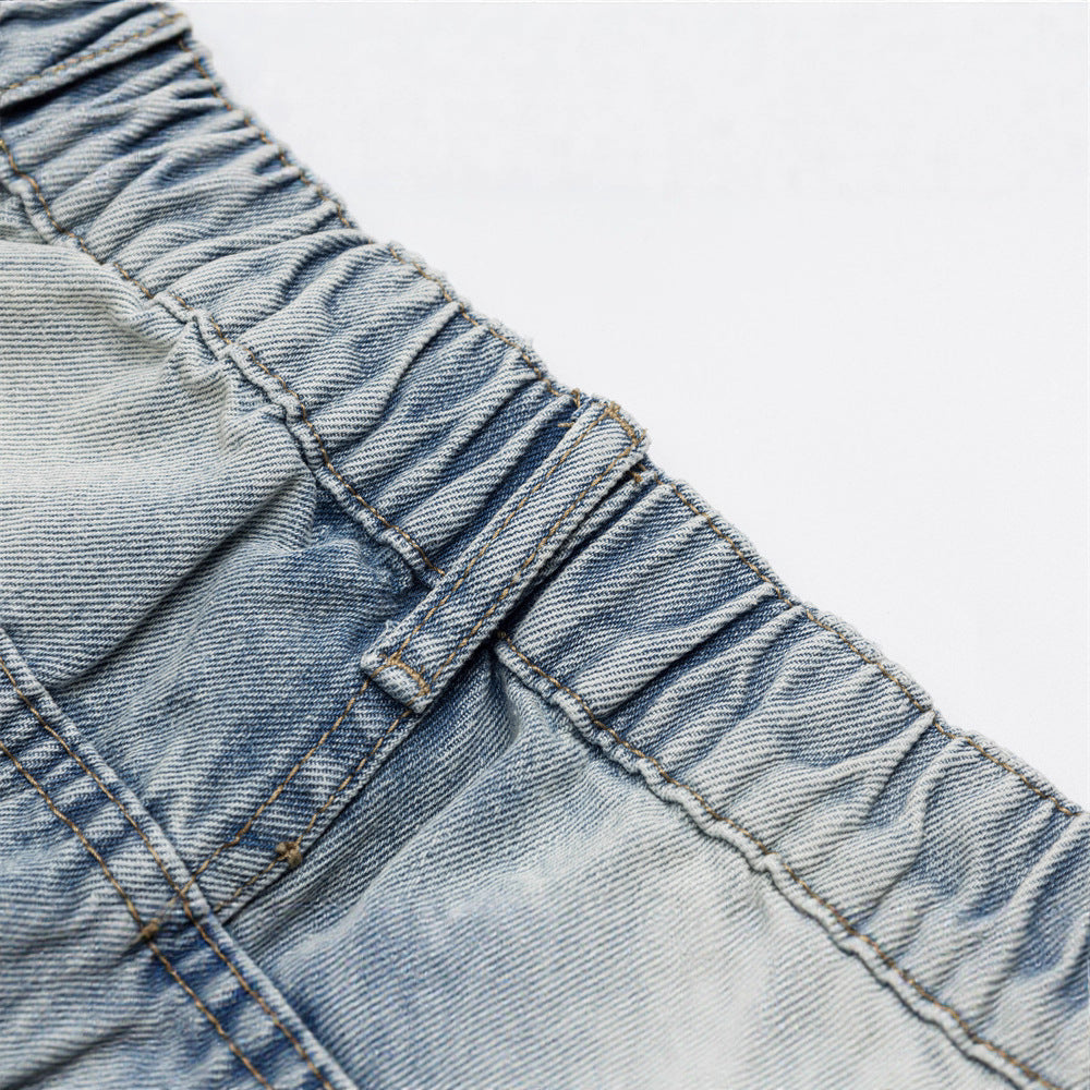 Streetwear Men's Distressed Denim Jeans, Loose Fit,  Ripped Design, Slim Straight Leg Pants for Men and Women