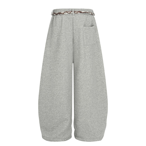 Casual Plus Velvet Pants with Belt Decoration Solid Color