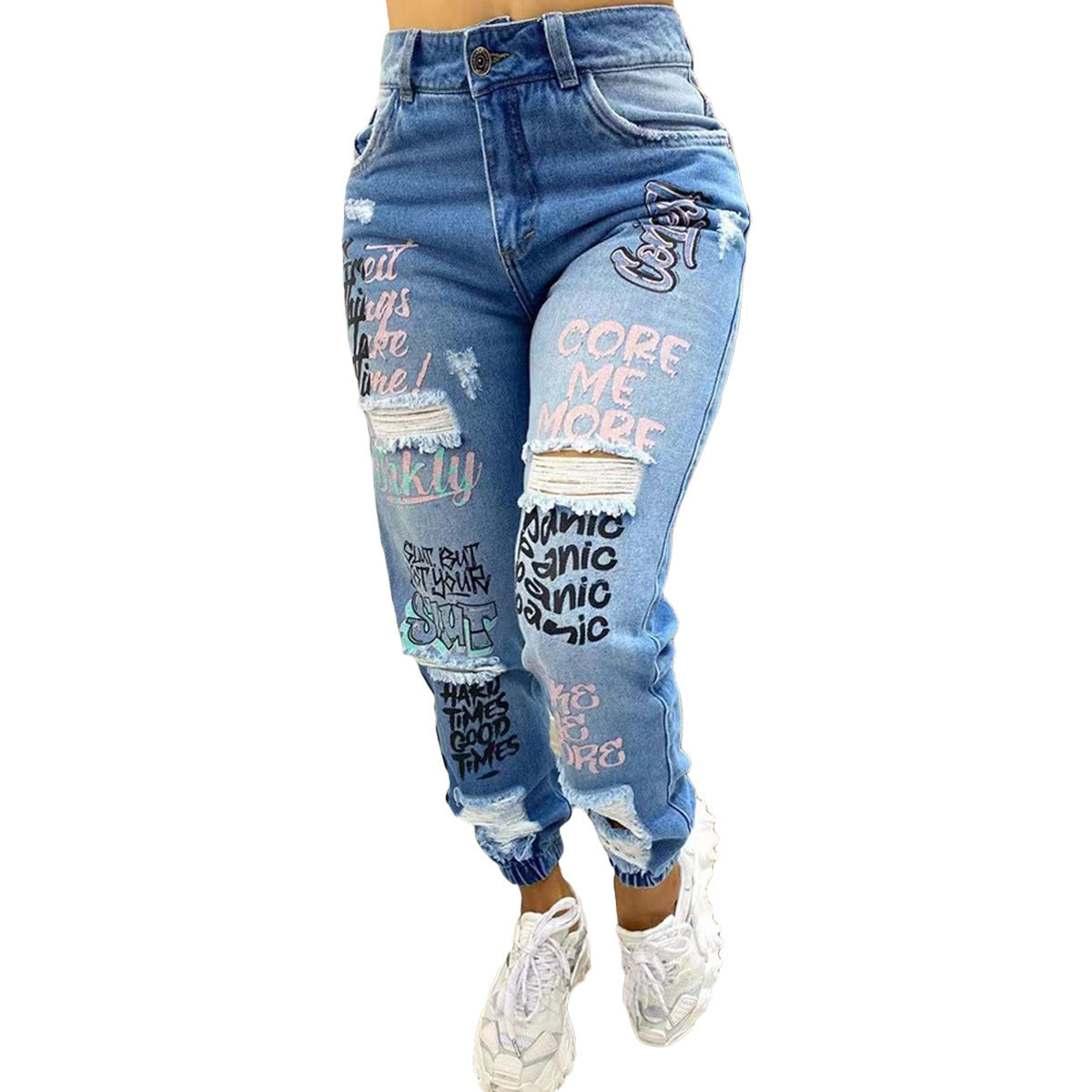 Fashion Letter Cut-out Slim Fit Jeans