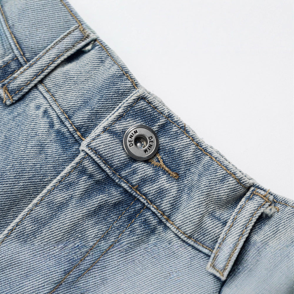 Streetwear Men's Distressed Denim Jeans, Loose Fit,  Ripped Design, Slim Straight Leg Pants for Men and Women