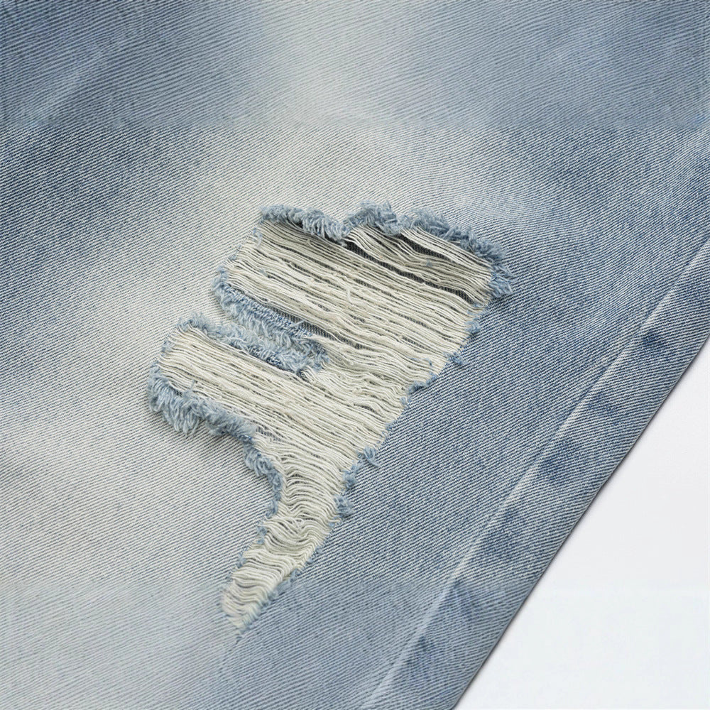 Streetwear Men's Distressed Denim Jeans, Loose Fit,  Ripped Design, Slim Straight Leg Pants for Men and Women