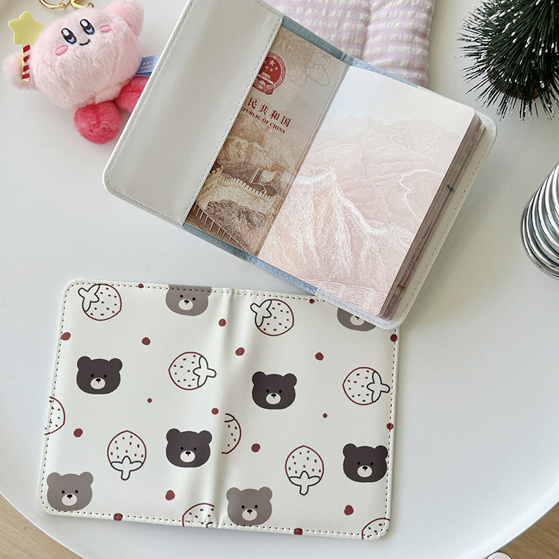 Black and Pink Cute Bear Series Passport Holder  Document Wallet  Protective Case  Multi-Functional Card Holder  Travel Organizer  Portable