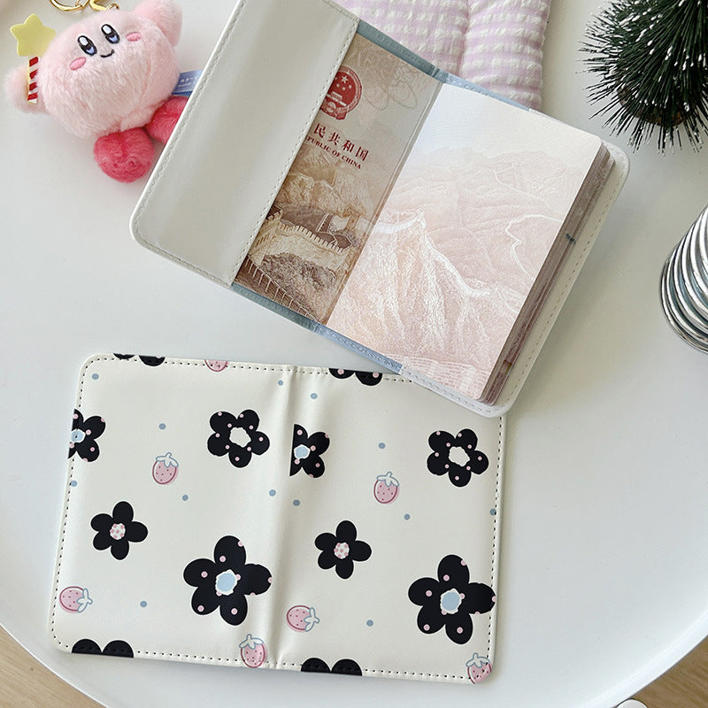 Black and Pink Cute Bear Series Passport Holder  Document Wallet  Protective Case  Multi-Functional Card Holder  Travel Organizer  Portable