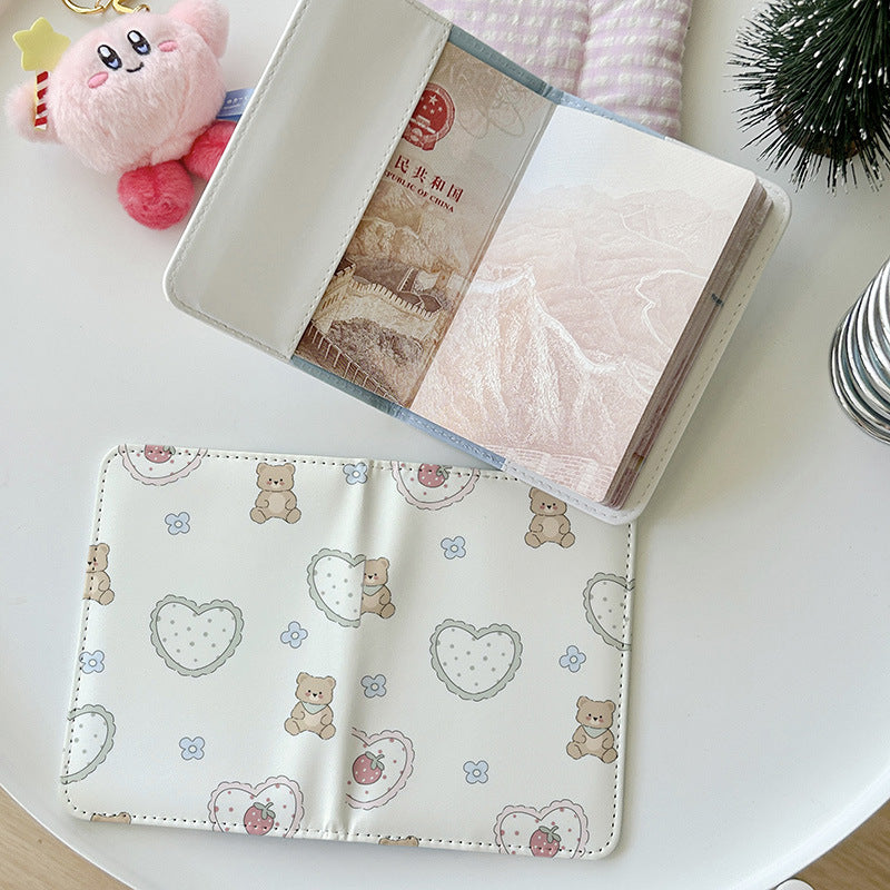 Black and Pink Cute Bear Series Passport Holder  Document Wallet  Protective Case  Multi-Functional Card Holder  Travel Organizer  Portable