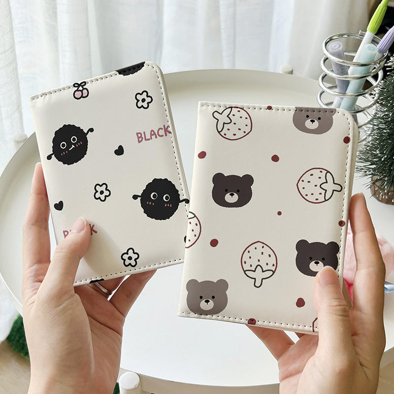 Black and Pink Cute Bear Series Passport Holder  Document Wallet  Protective Case  Multi-Functional Card Holder  Travel Organizer  Portable