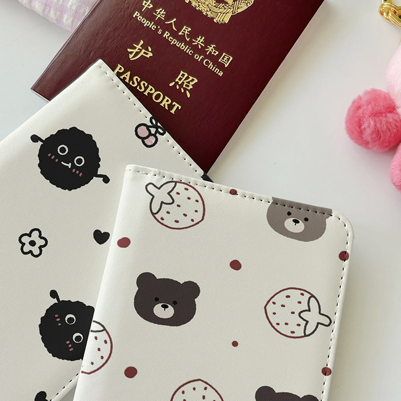 Black and Pink Cute Bear Series Passport Holder  Document Wallet  Protective Case  Multi-Functional Card Holder  Travel Organizer  Portable