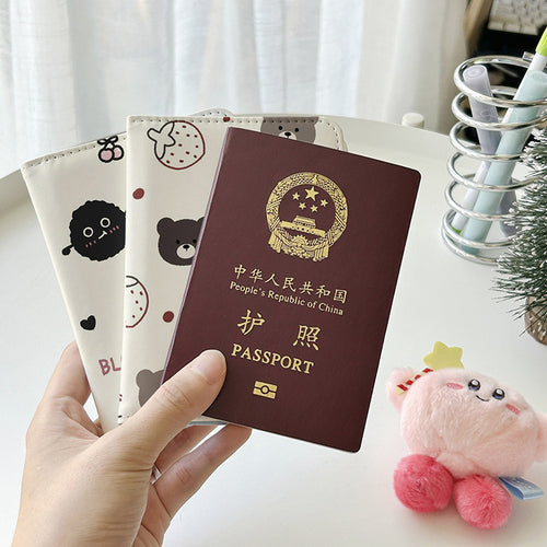 Black and Pink Cute Bear Series Passport Holder  Document Wallet  Protective Case  Multi-Functional Card Holder  Travel Organizer  Portable