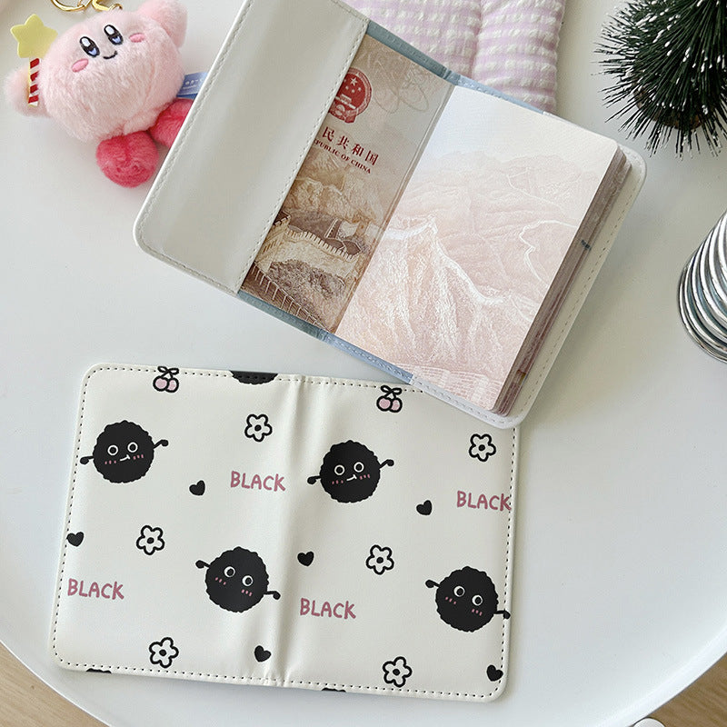 Black and Pink Cute Bear Series Passport Holder  Document Wallet  Protective Case  Multi-Functional Card Holder  Travel Organizer  Portable