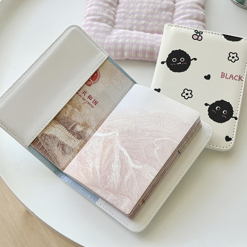 Black and Pink Cute Bear Series Passport Holder  Document Wallet  Protective Case  Multi-Functional Card Holder  Travel Organizer  Portable